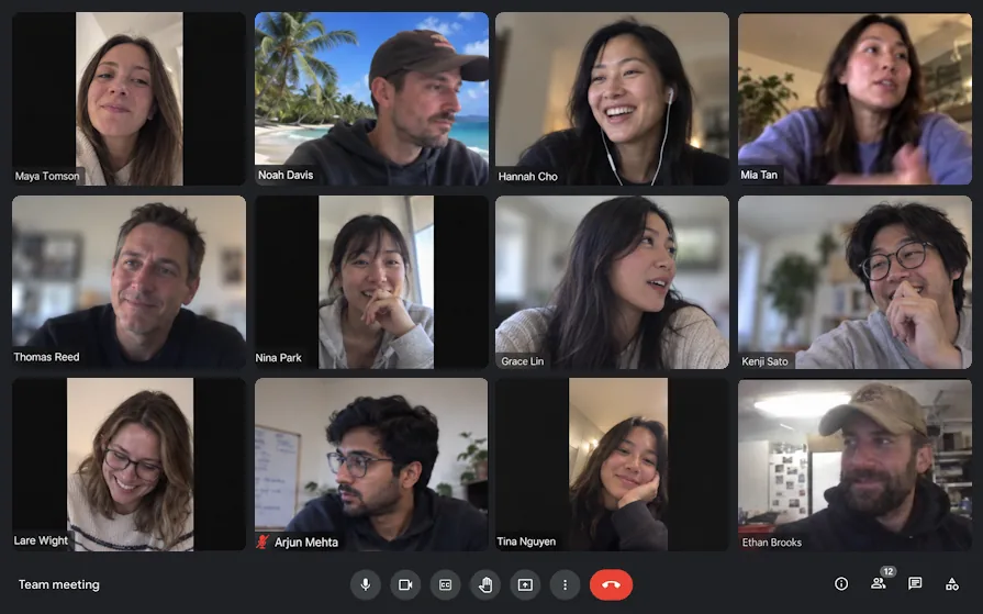 A grid of fictional participants in an online English speaking club